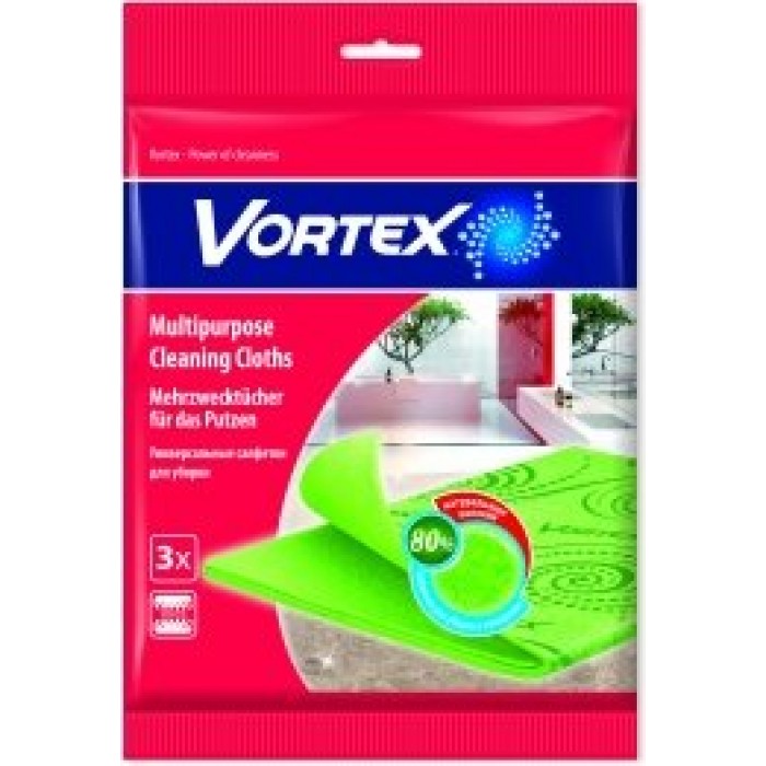 Салфетки Vortex для сухой и влажной уборки вискозные, 3 шт - 